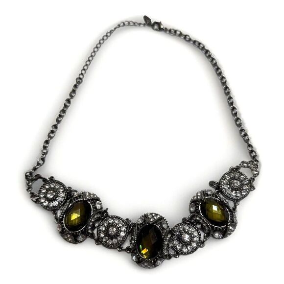 Vintage VCLM Rhinestone Statement Panel Necklace Victorian Revival Choker - Picture 1 of 15